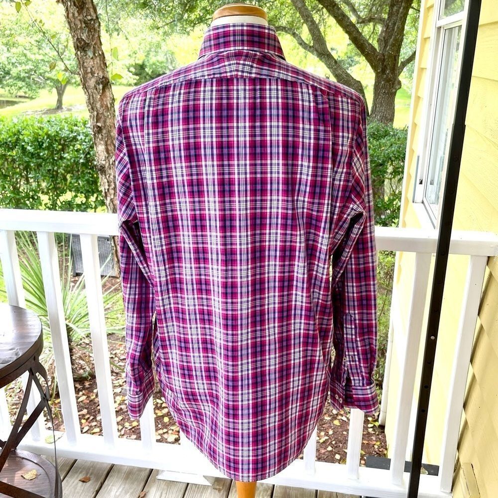 Peter Millar Pink Plaid Long Sleeve Shirt. Large - Picture 4 of 8